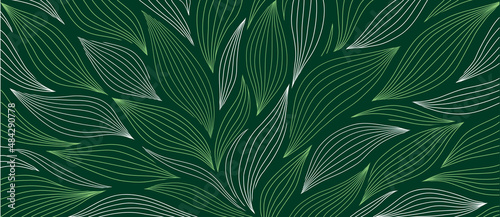 Luxury floral pattern with hand drawn leaves. Elegant astract background in minimalistic linear style.