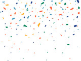 Confetti on a white background. Colorful confetti flying, falling from top to bottom. Illustration.