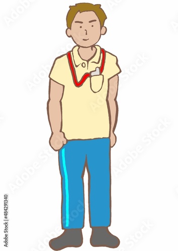 精神科作業療法士　ポロシャツを着て立つ男性OT © 草花