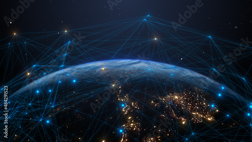 Global cloud computing IOT mobile data network connectivity information technology connectivity - Conceptual 3D Illustration Render photo