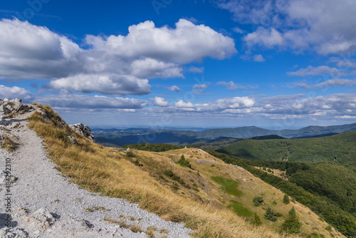 Path from Stoletov to peakso called Eagles Nest on Shipka Pass, Balkan Mountains in Bulgaria photo