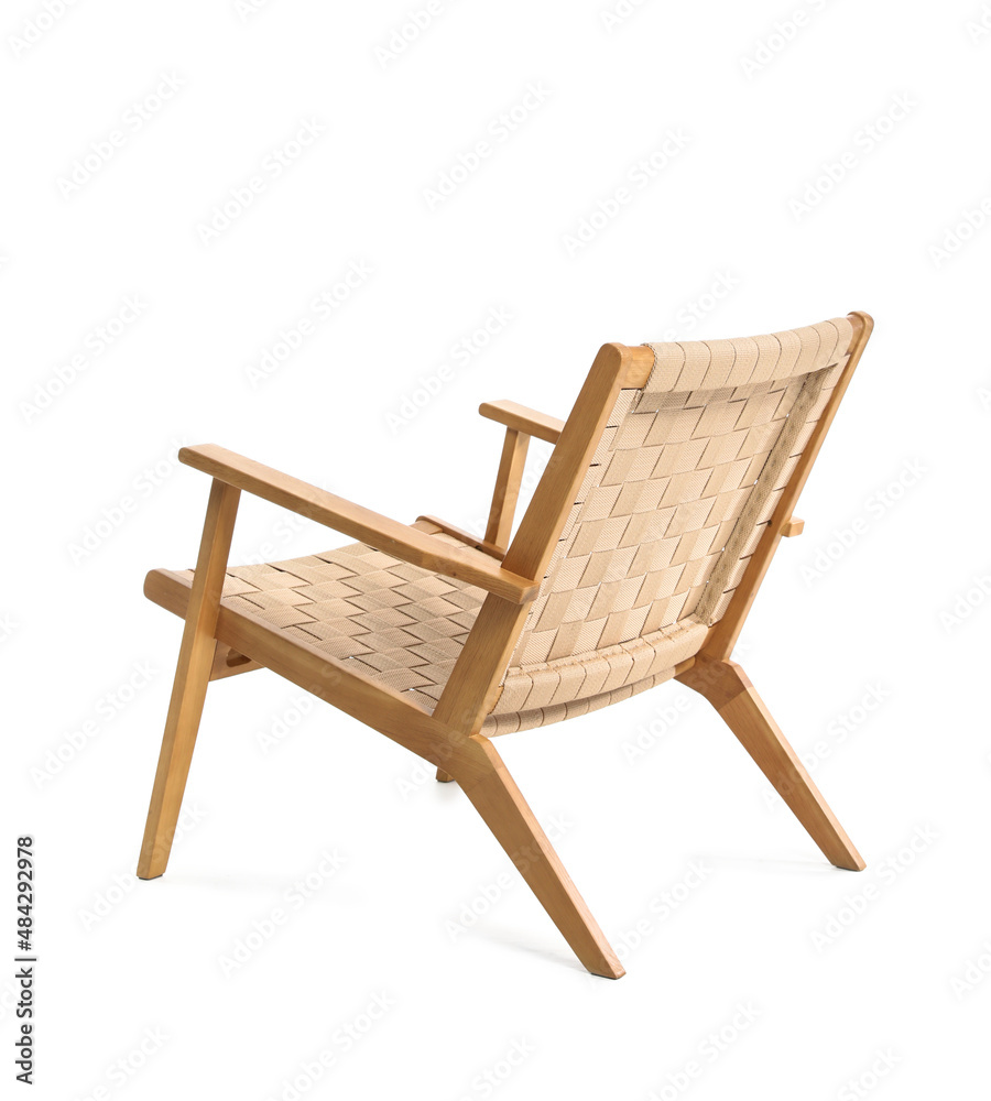 Modern wooden armchair on white background