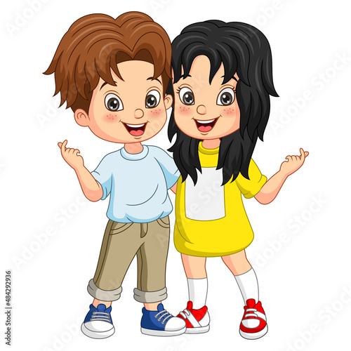 Cute happy boy and girl cartoon