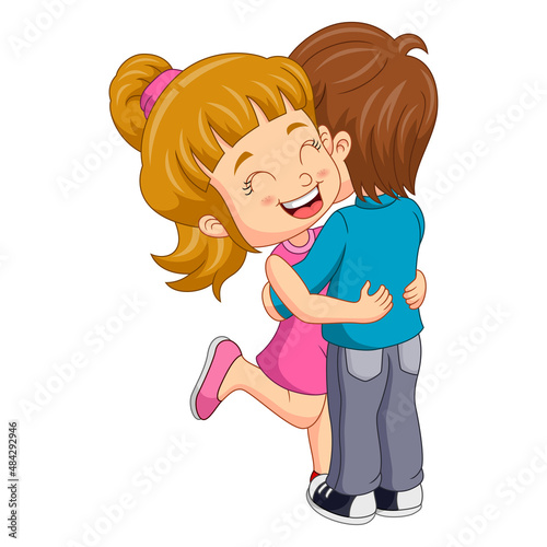 Cute boy and girl cartoon hugging