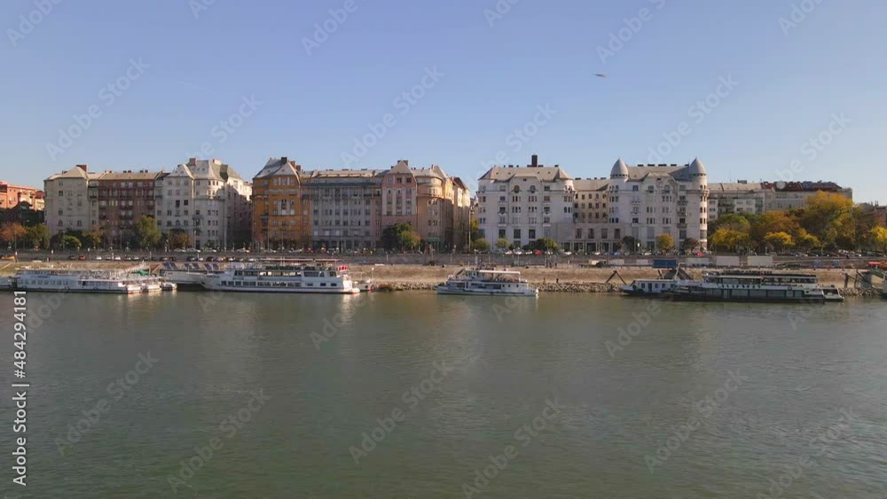 Panning left along banks of River Danube in Budapest Panning left along banks of River Danube in Budapest