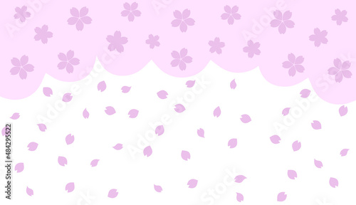 満開の桜の花と舞い散る桜の花びら－桜吹雪－花吹雪 