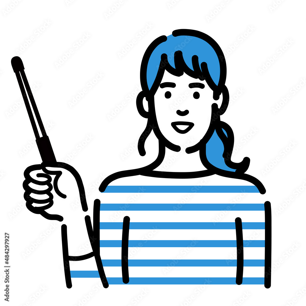 指し棒で解説をしているポニーテールの女性
