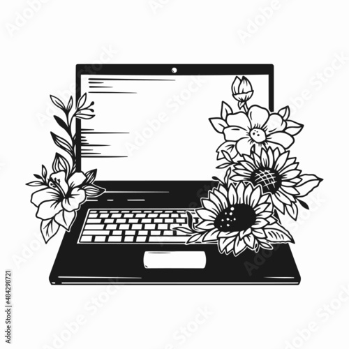 Floral laptop vector