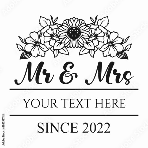 Split monogram Mr. & Mrs. Floral frame