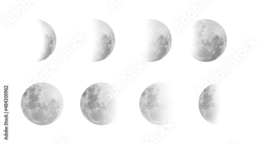 Moon phases vector design set. Realistic moon cycle icons EPS10