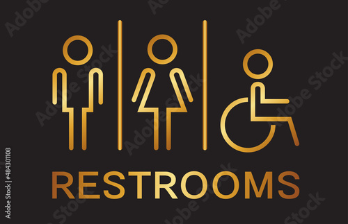 Men and women restroom icon, men and women bathroom G0ld in black sign.Toilet vector icon for any use. Vector illustrator.
