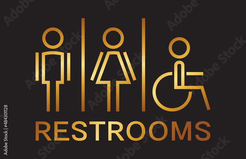 Men and women restroom icon, men and women bathroom G0ld in black sign.Toilet vector icon for any use. Vector illustrator.