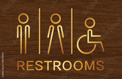 Men and women restroom icon, men and women bathroom Gold in wood sign.Toilet vector icon for any use. Vector illustrator.