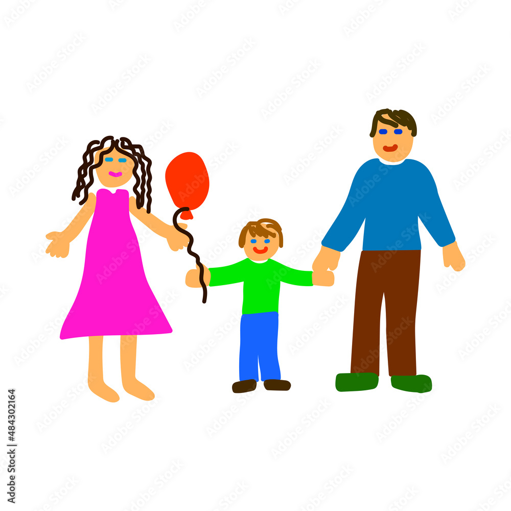 Family kid picture. Hand drawing. Colored sign. Cartoon card. Artistic background. Vector illustration. Stock image. Family kid picture. Hand drawing. Colored sign. Cartoon card. Artistic background. Vector illustration. Stock image.