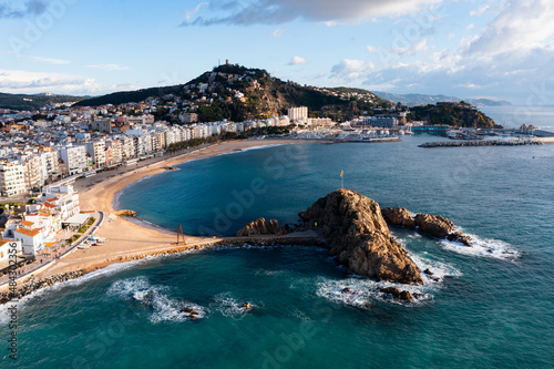 Aerial view of the seaside resort town of Blanes in Catalonia. Spain