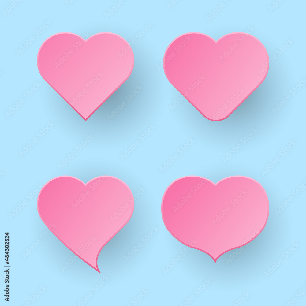 realistic set of hearth shapes in paper cut style.love vector illustration