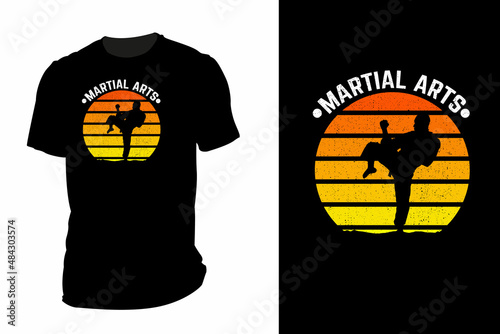 Martial art pose silhouette t shirt mockup vintage