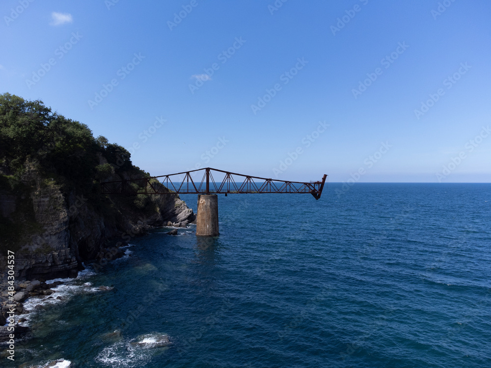 Aerial view with drone of Old abandoned ore loading dock Aerial view with drone of Old abandoned ore loading dock