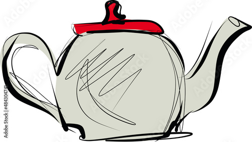 Sketch of ceramic teapot, kettle on white background