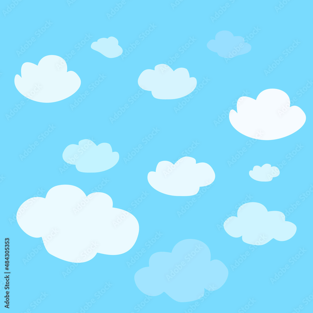 vector illustration blue sky with fluffy clouds. child illustration simple stylization 