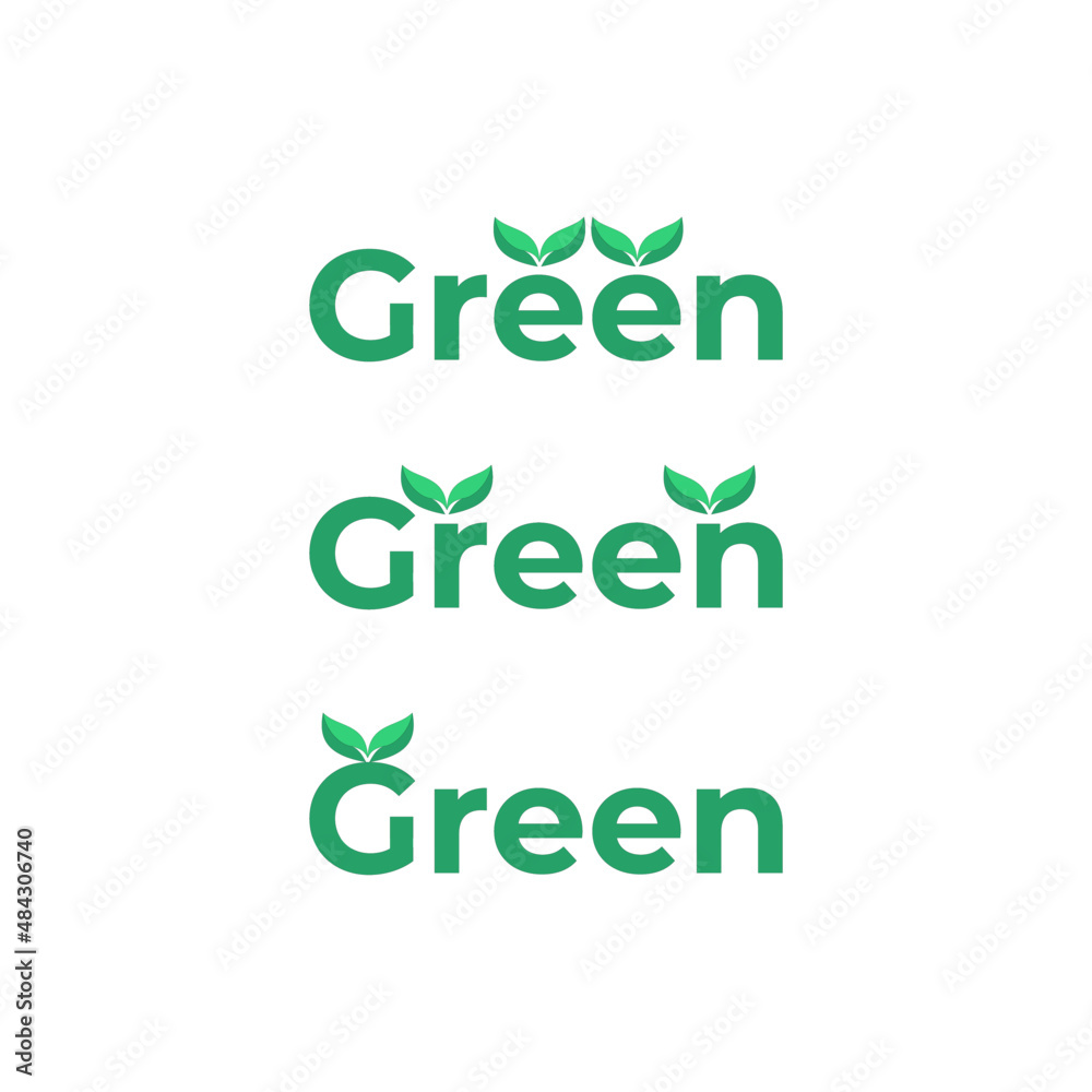 Fototapeta premium Green vector wordmark with leaf