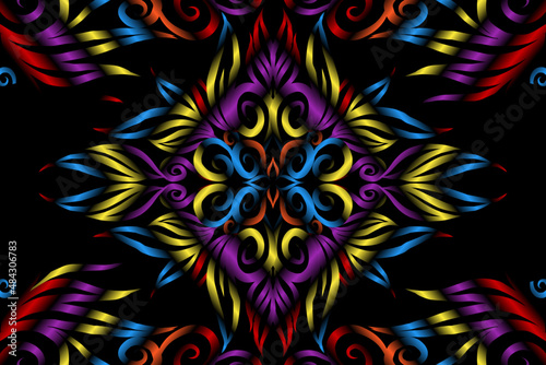 colourful caleidoscope classic gradient flower art pattern of traditional tenun batik ethnic dayak ornament for wallpaper ads background sticker or clothing