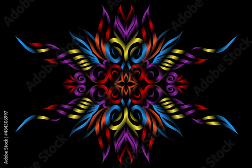 colourful caleidoscope classic gradient flower art pattern of traditional tenun batik ethnic dayak ornament for wallpaper ads background sticker or clothing