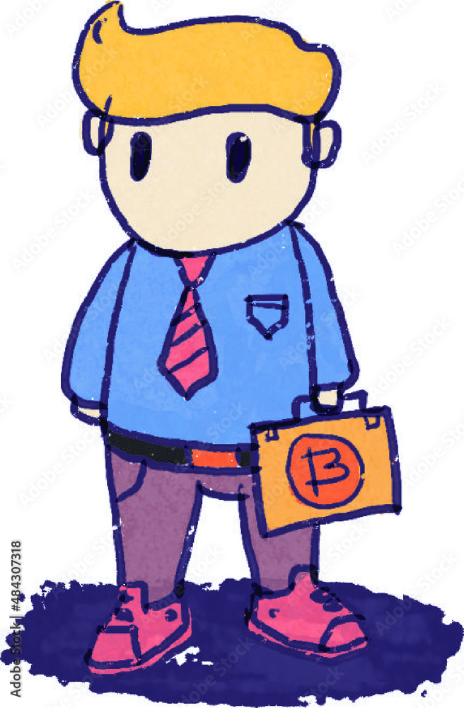 illustration of a worker with a bitcoin bag