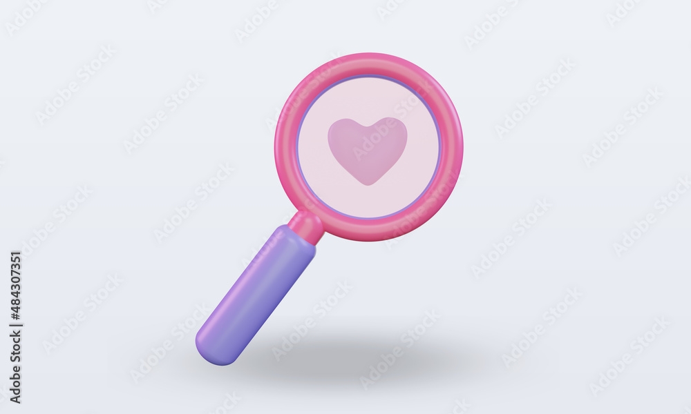 3d Valentine day Search Love icon rendering front view 3d Valentine day Search Love icon rendering front view
