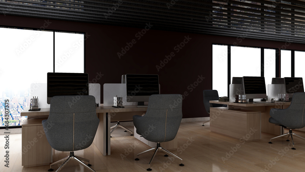 Fototapeta premium office area with blank wall 3d design interior