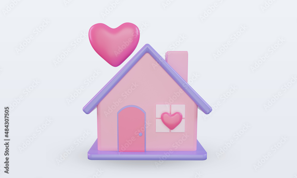 3d Valentine day Home love icon rendering front view 3d Valentine day Home love icon rendering front view