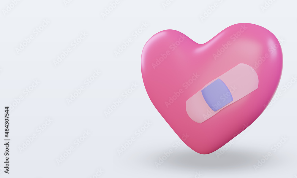 3d Valentine day Healing heart icon rendering right view 3d Valentine day Healing heart icon rendering right view