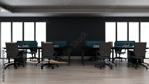 office area with blank wall 3d design interior