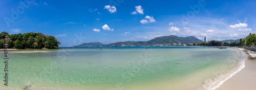 Panoramic view of Patong and patong beach with the buildings and high-rise hotels and resorts in the background Kathu phuket Thailand 