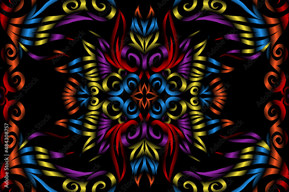 colourful caleidoscope classic gradient flower art pattern of traditional tenun batik ethnic dayak ornament for wallpaper ads background sticker or clothing colourful caleidoscope classic gradient flower art pattern of traditional tenun batik ethnic dayak ornament for wallpaper ads background sticker or clothing