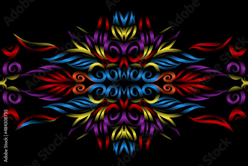 colourful caleidoscope classic gradient flower art pattern of traditional tenun batik ethnic dayak ornament for wallpaper ads background sticker or clothing © Ainur
