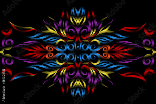 colourful caleidoscope classic gradient flower art pattern of traditional tenun batik ethnic dayak ornament for wallpaper ads background sticker or clothing