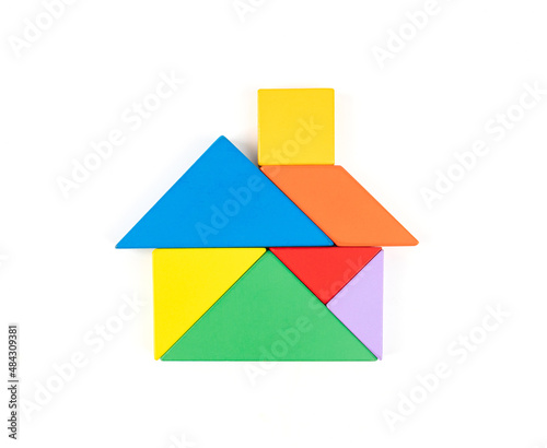 Tangram Puzzle House on White Background