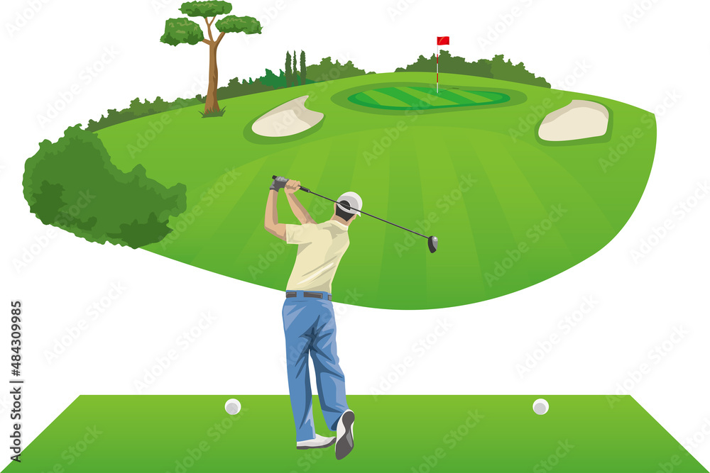 ゴルフスイング フォロースルー とゴルフ場のイメージイラスト Stock Vektorgrafik Adobe Stock