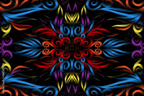 colourful caleidoscope classic gradient flower art pattern of traditional tenun batik ethnic dayak ornament for wallpaper ads background sticker or clothing