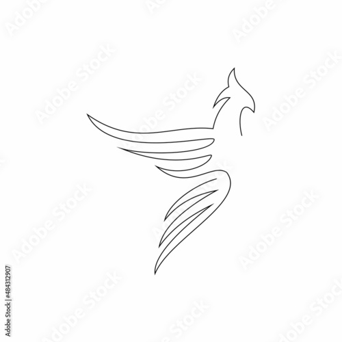 Pheonix Continuous one line drawing vector with minimalist design isolated in one white background.