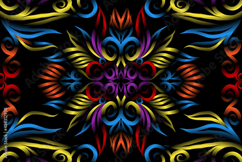 colourful caleidoscope classic gradient flower art pattern of traditional tenun batik ethnic dayak ornament for wallpaper ads background sticker or clothing