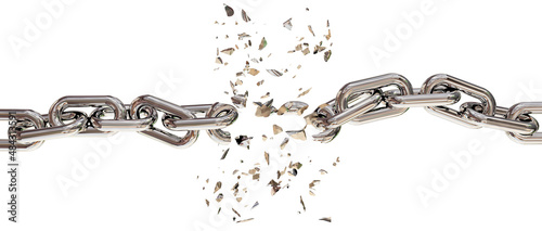 Foto break breaking chain shuttered horizontal isolated in white background - 3d rend