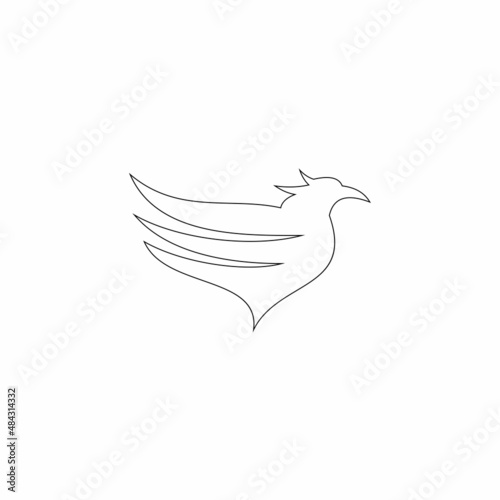 Pheonix Continuous one line drawing vector with minimalist design isolated in one white background.