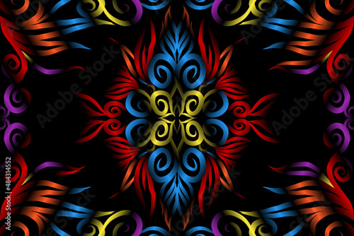 colourful caleidoscope classic gradient flower art pattern of traditional tenun batik ethnic dayak ornament for wallpaper ads background sticker or clothing