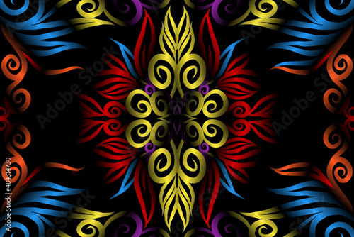 colourful caleidoscope classic gradient flower art pattern of traditional tenun batik ethnic dayak ornament for wallpaper ads background sticker or clothing