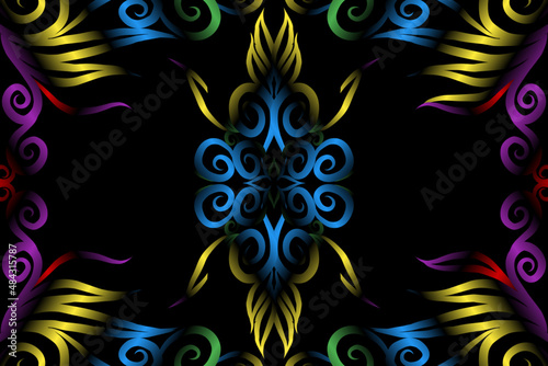 colourful caleidoscope classic gradient flower art pattern of traditional tenun batik ethnic dayak ornament for wallpaper ads background sticker or clothing