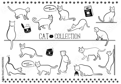 猫のポーズイラストセット（ライン）