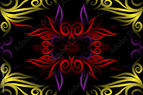 colourful caleidoscope classic gradient flower art pattern of traditional tenun batik ethnic dayak ornament for wallpaper ads background sticker or clothing