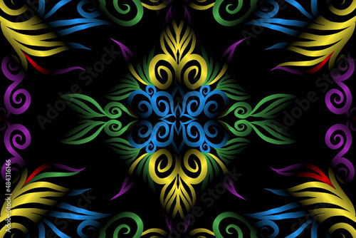 colourful caleidoscope classic gradient flower art pattern of traditional tenun batik ethnic dayak ornament for wallpaper ads background sticker or clothing